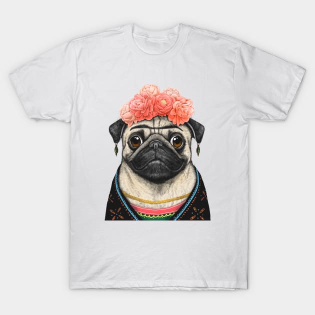 Pug Frida T-Shirt by NikKor